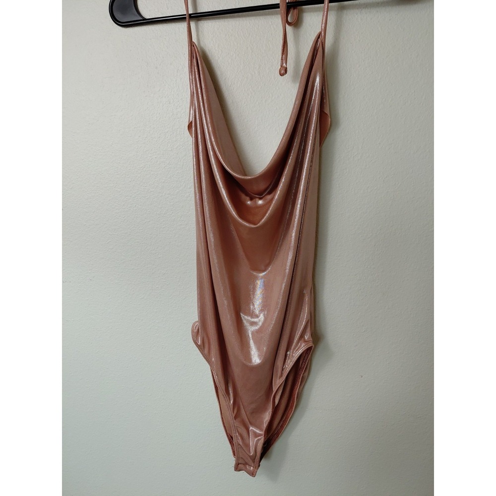 Out From Under Sorelle Bodysuit Size Large Halter Metallic Brown Color NWOT Y2k